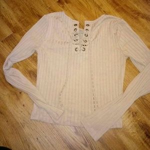 Long sleeved tan crop top